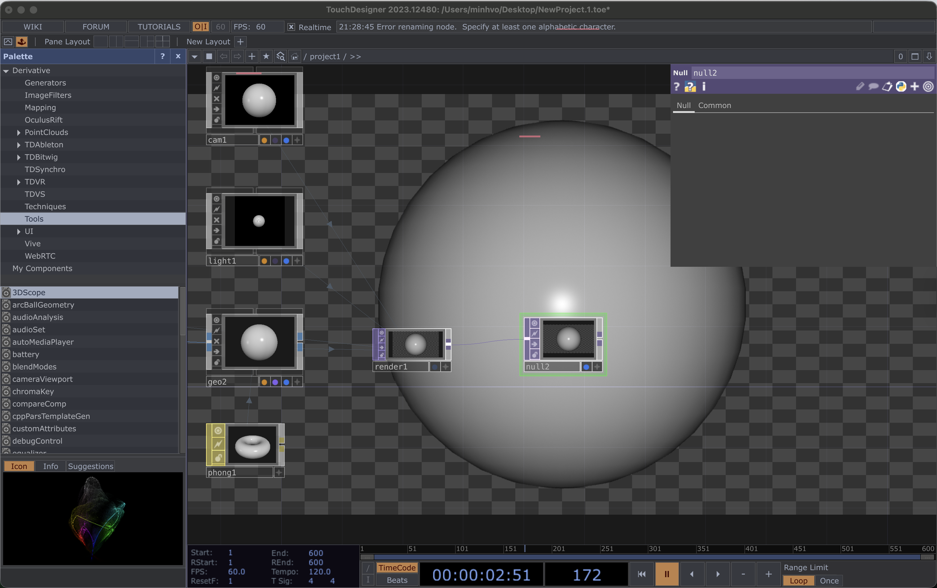 Once we connect the Serial data to the Sphere, we can add the ramp to change the highlight and the color of the Sphere