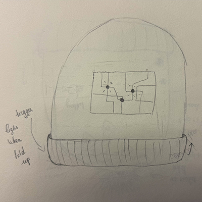 Sketch of LED lights placement on the circuit - Front of the tuque