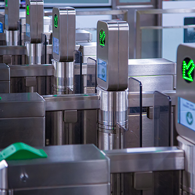 The audio captures the distinct beeping and mechanical click of TTC fare gates opening.