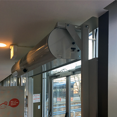 The audio captures the steady, continuous hum of an air curtain in operation at Eaton Centre.