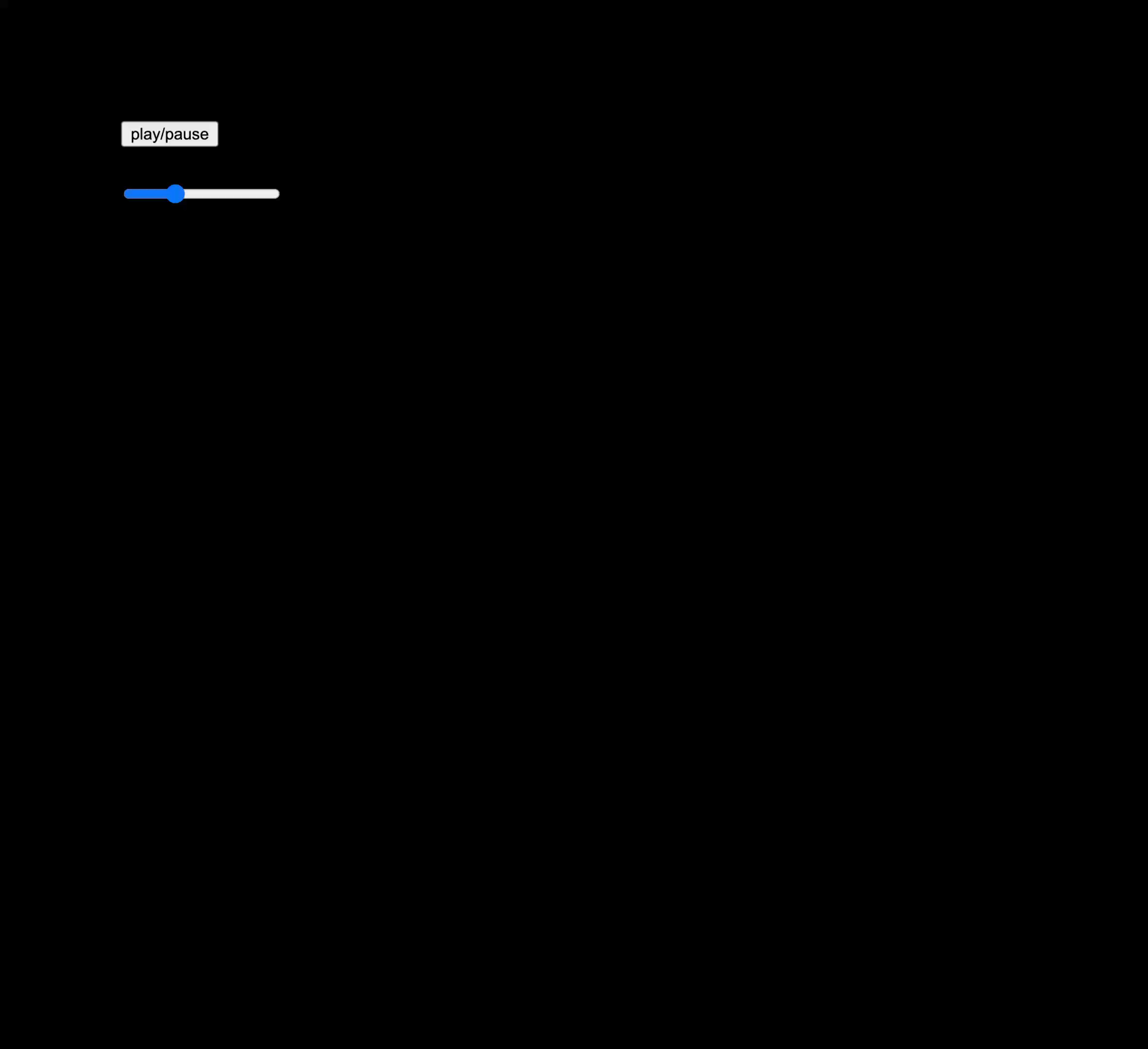 A slider controls the sound frequency, and particles rise from the bottom of the canvas, changing size and color based on the frequency.