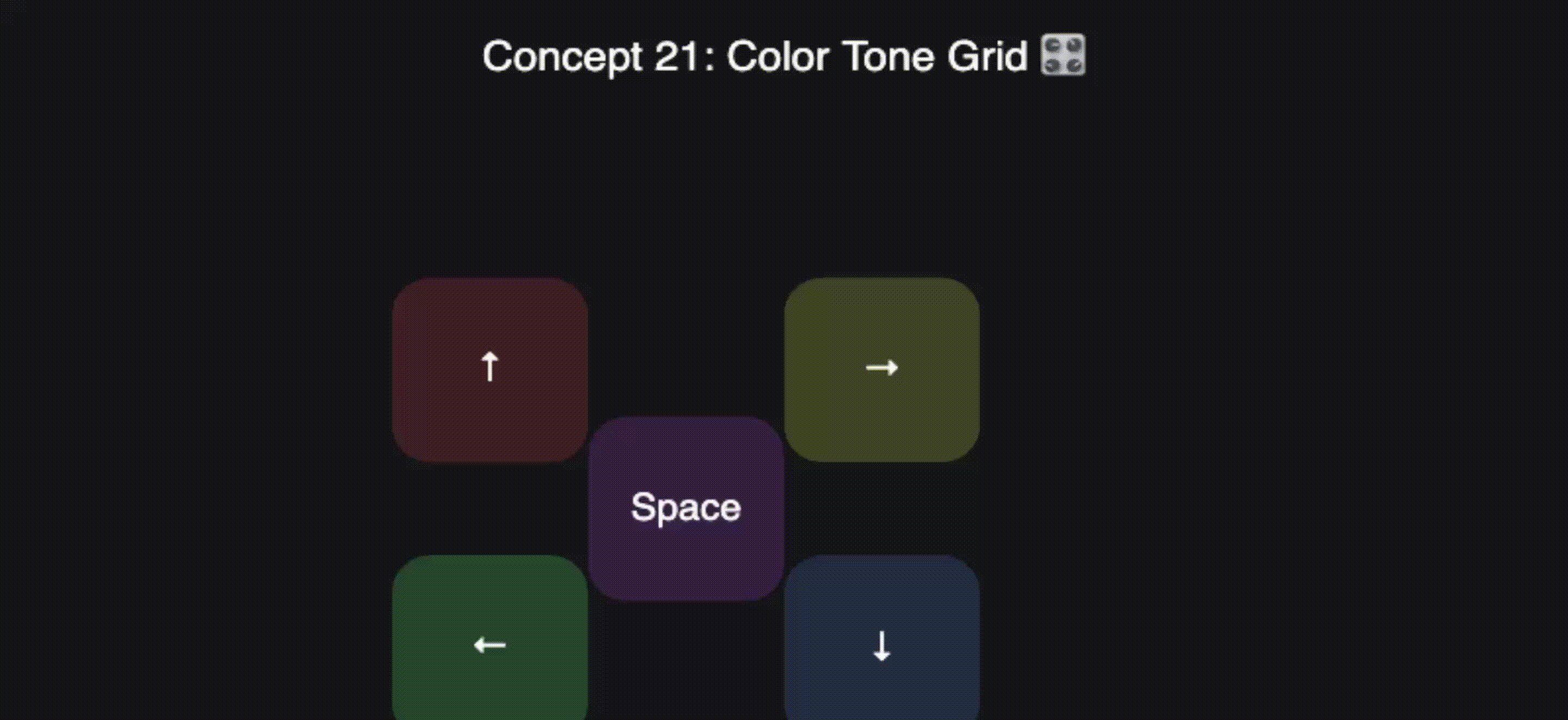 Concept 21 is a color tone grid where users press keys to trigger glowing pads that play soft musical notes.